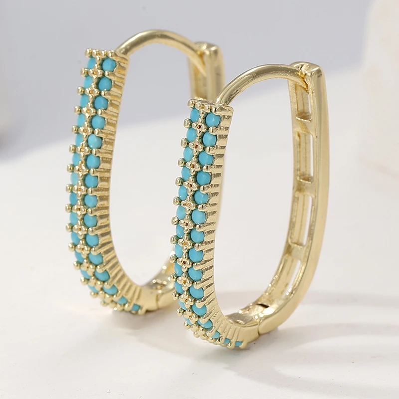 Exquisitos Pendientes de Aro en Forma de U con Incrustaciones de Imitación de Turquesa, Pendientes Clásicos para Mujer, Uso Diario, Pendientes para Ir al Trabajo, Joyería de Moda