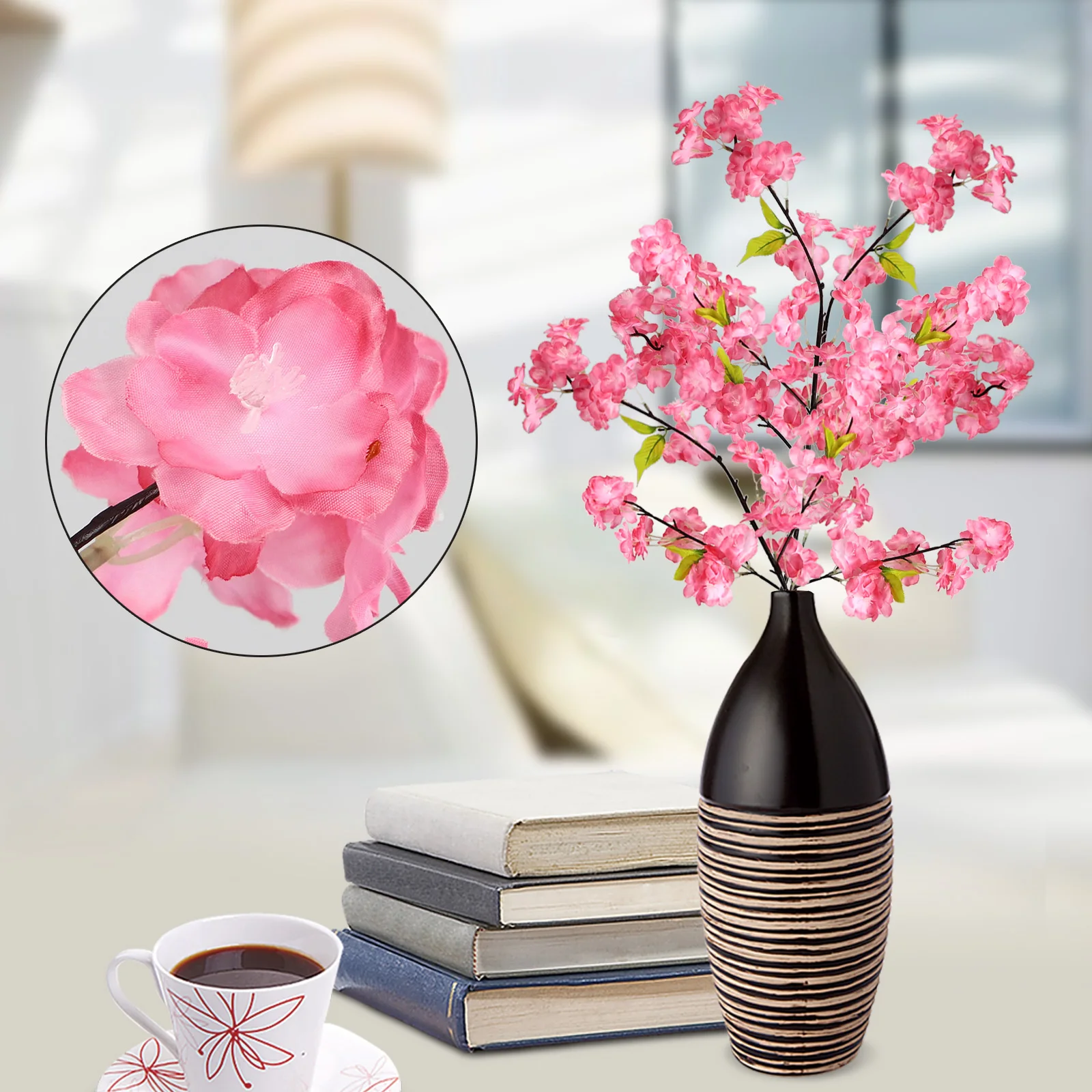 Simulation Cherry Blossom Branch Artificial Bright Color Four-pronged Wedding Decoration Realistic Faux Flowers