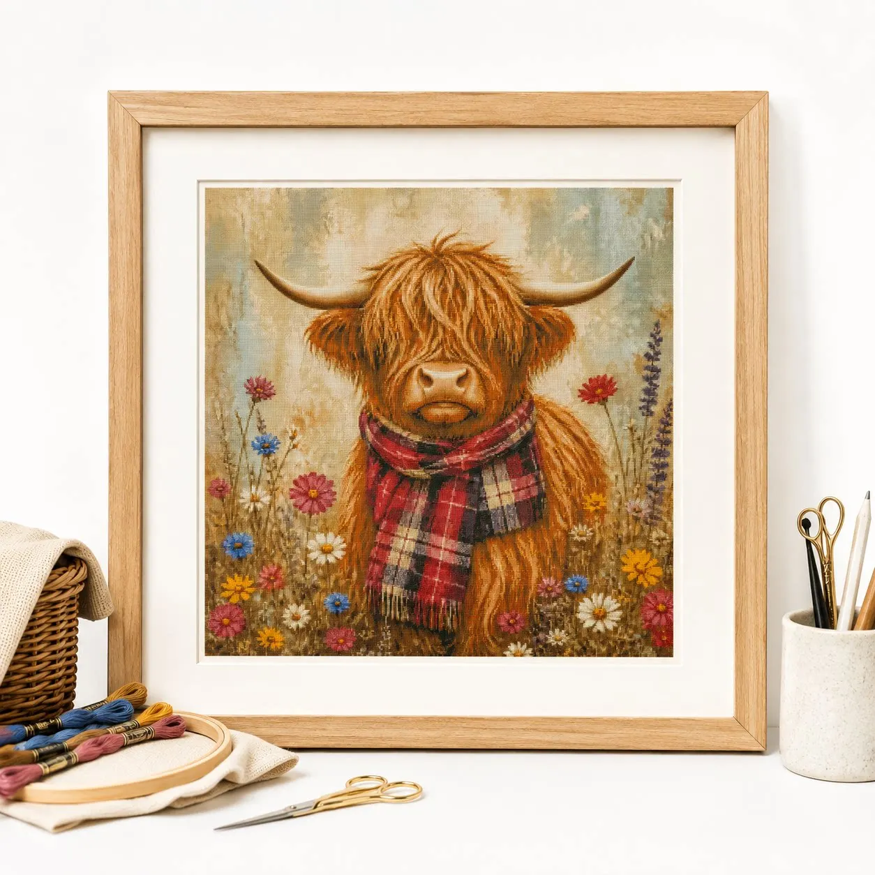 [CC6234-Flower Heights Calf]Stamped Cross Stitch Kit 14CT 18CT 16CT DIY Printed Canvas Cotton Thread Embroidery Needlework