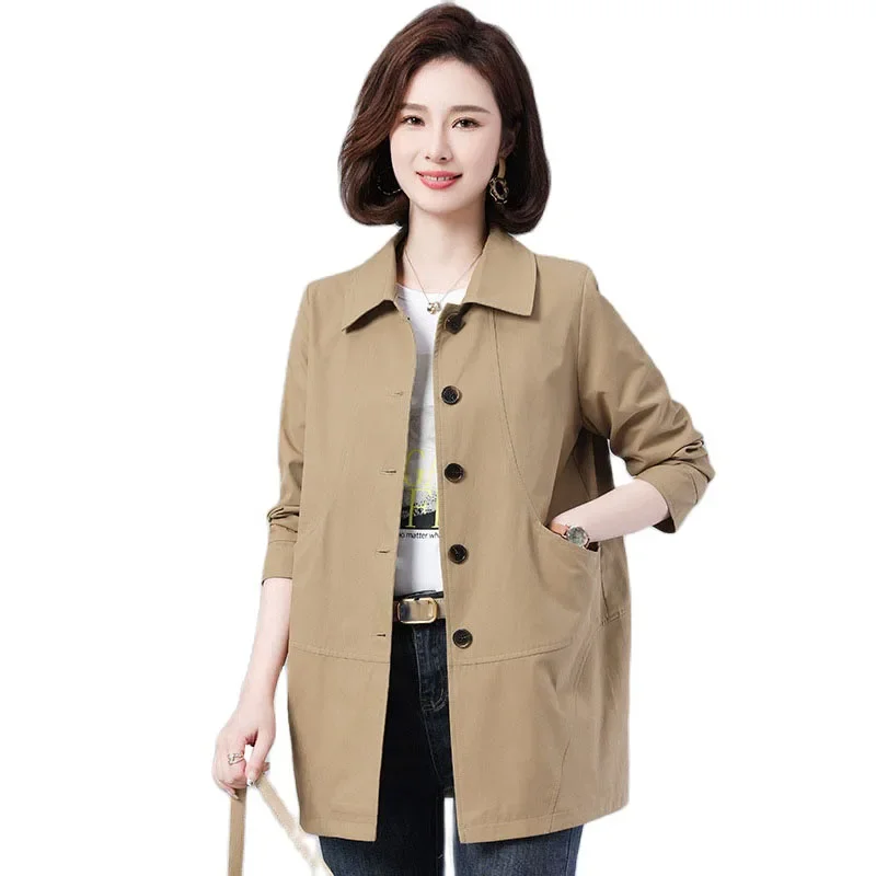 

Women's Jacket Korean New Spring Autumn Middle-aged Causal Windbreaker Female Single-breasted Basic Coats Outwear woman B245