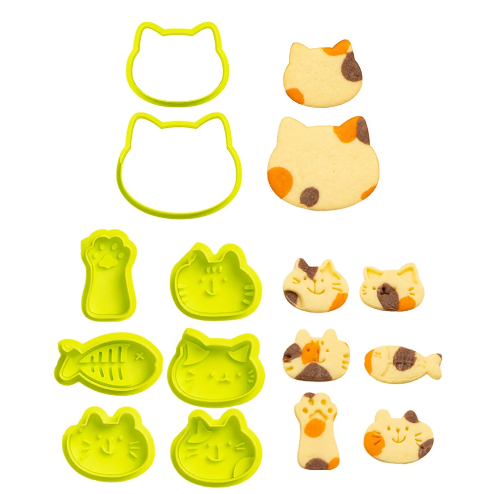 2 Pattern Cat Shape Cookie Stamps DIY Baking Cookies Homemade Cookie Mold Set Cat Head Shape,Cat,Fish Shape Cookie Molds