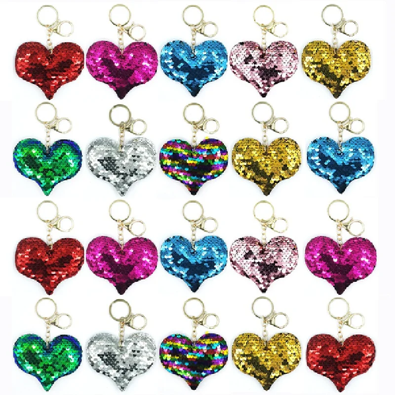 

Светоотражающий глянцевый цветной брелок в форме сердца, блестки в виде рыбьей чешуи, автомобильный брелок, подвеска для сумки, аксессуар для студенческого рюкзака