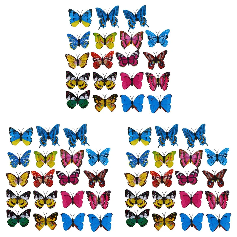 60 pezzi 7 cm 3D farfalla artificiale pin clip doppia ala per la decorazione domestica di nozze di Natale, colori inviati a caso