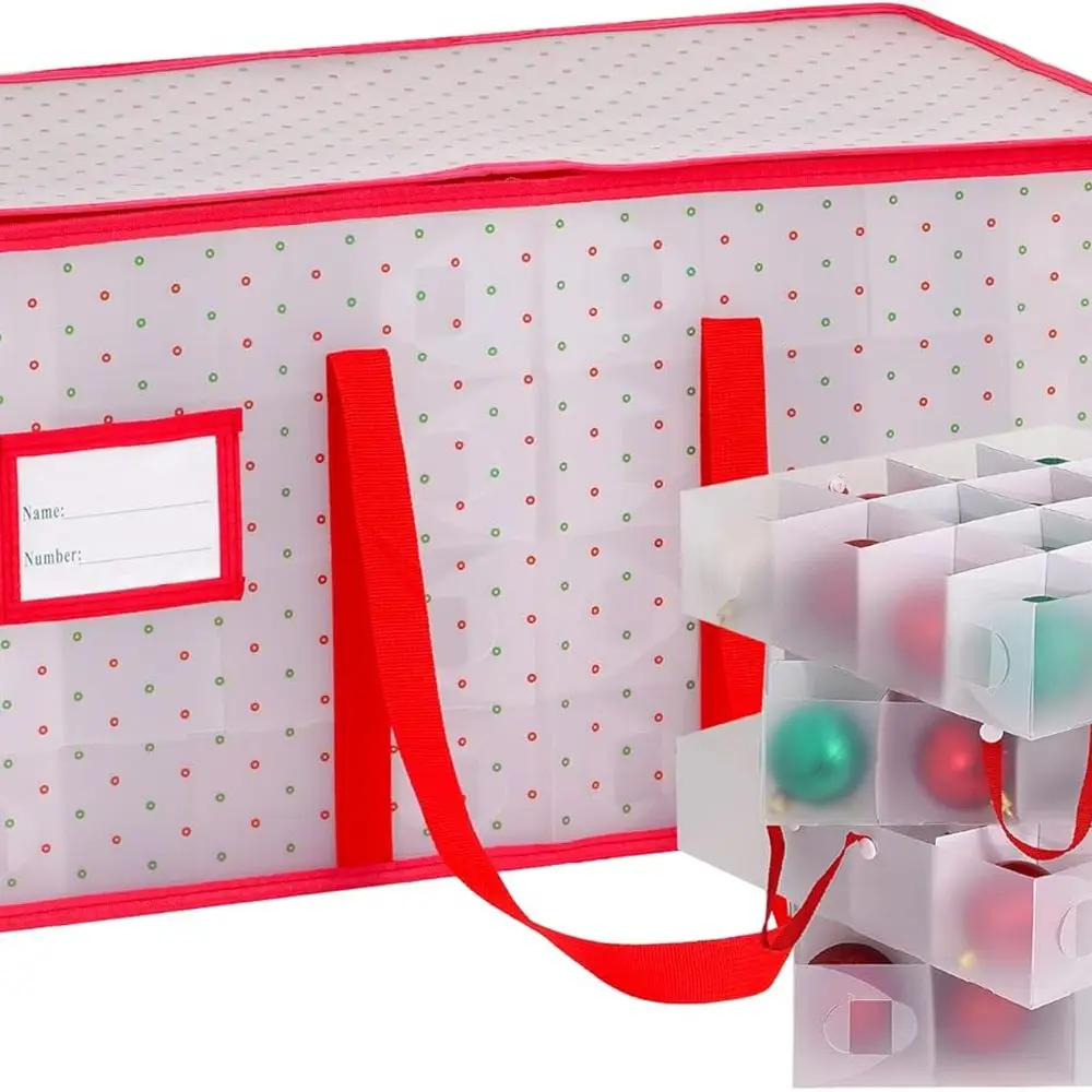 

Органайзер для рождественских украшений из ПВХ — вмещает 128 украшений с регулируемыми перегородками для праздничного хранения и организации