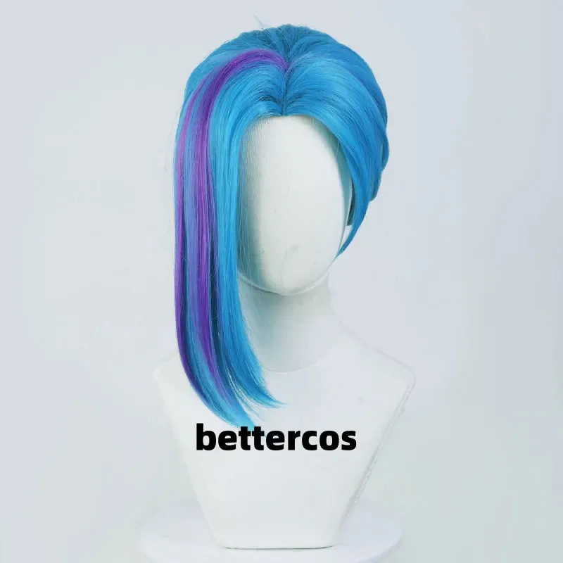 

New Jinx Cosplay Arcane Season 2 Short Blue Heat Resistant Synthetic Hair Pigtail Anime LOL Role Play Wigs + Wig Cap