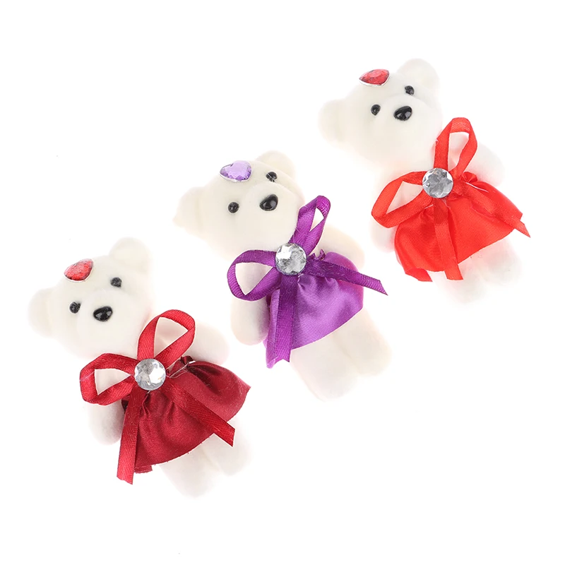 10Pcs 12cm Bear Flower Bouquet Toy Cartoon Doll Teddy Bear Bouquet Graduation Birthday Wedding Gifts Party Decor
