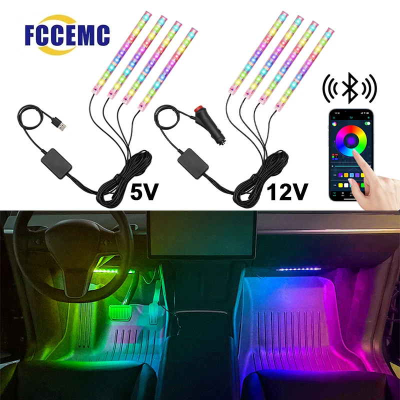 4-in-1 RGB LED Interior Light LED Lamp Car Lamp Foot Light Car Decorations APP Control Dynamic Rhythm Atmosphere Light