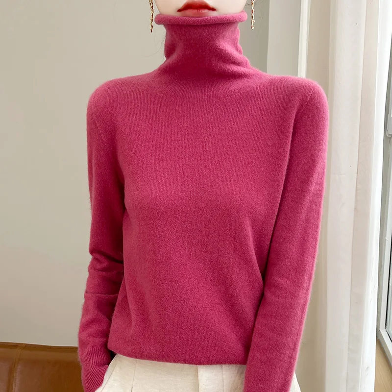 

Новый осенне-зимний вязаный пуловер с высоким воротником, модный и удобный женский топ с длинными рукавами-RY129