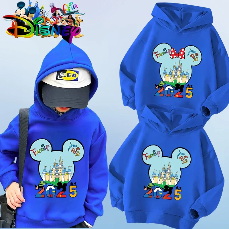 2025 Disney Minnie Mouse Girl Cartoons Kawaii Girl Clothes Hoodie Boy Children Top Caricature Fashion Disneyland Trip Disney