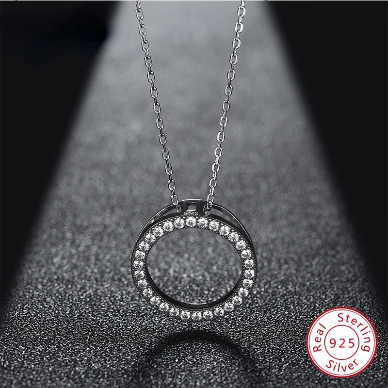 925 Sterling Silver Hollow 18mm Round Zircon Pendant Necklaces for Women Men Fine Jewelry Punk Style Birthday Gifts