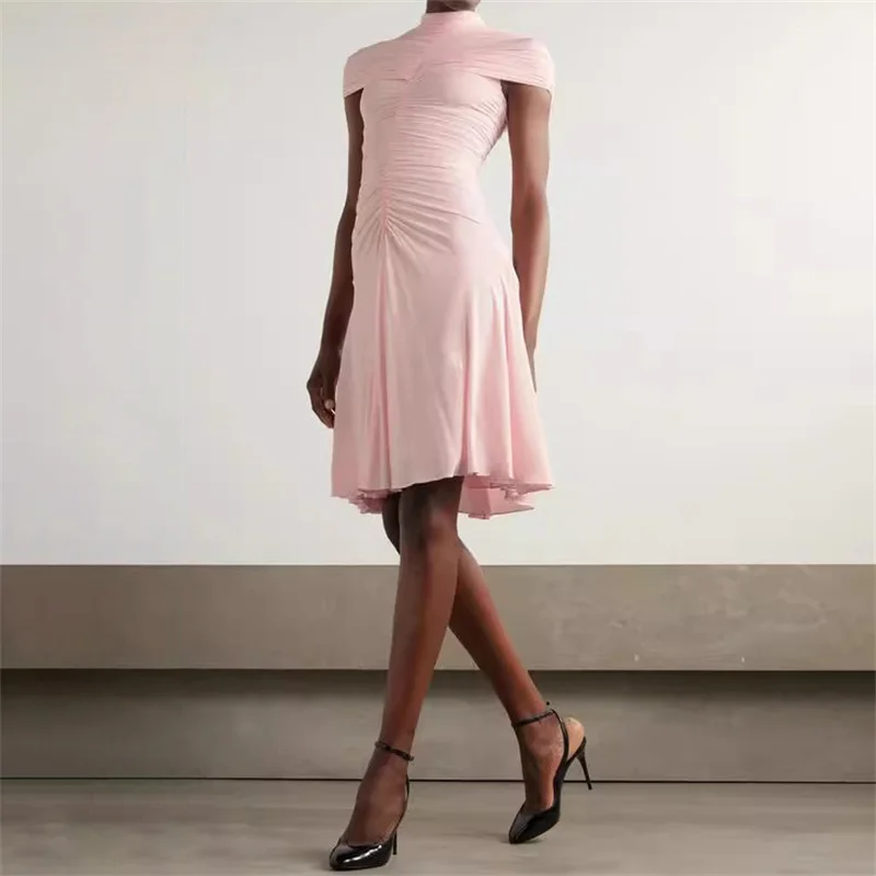 

Women's dress New elastic knitted knee length dress for summer 2025 pleated slim fit sleeveless short dresses y2k midi dresses