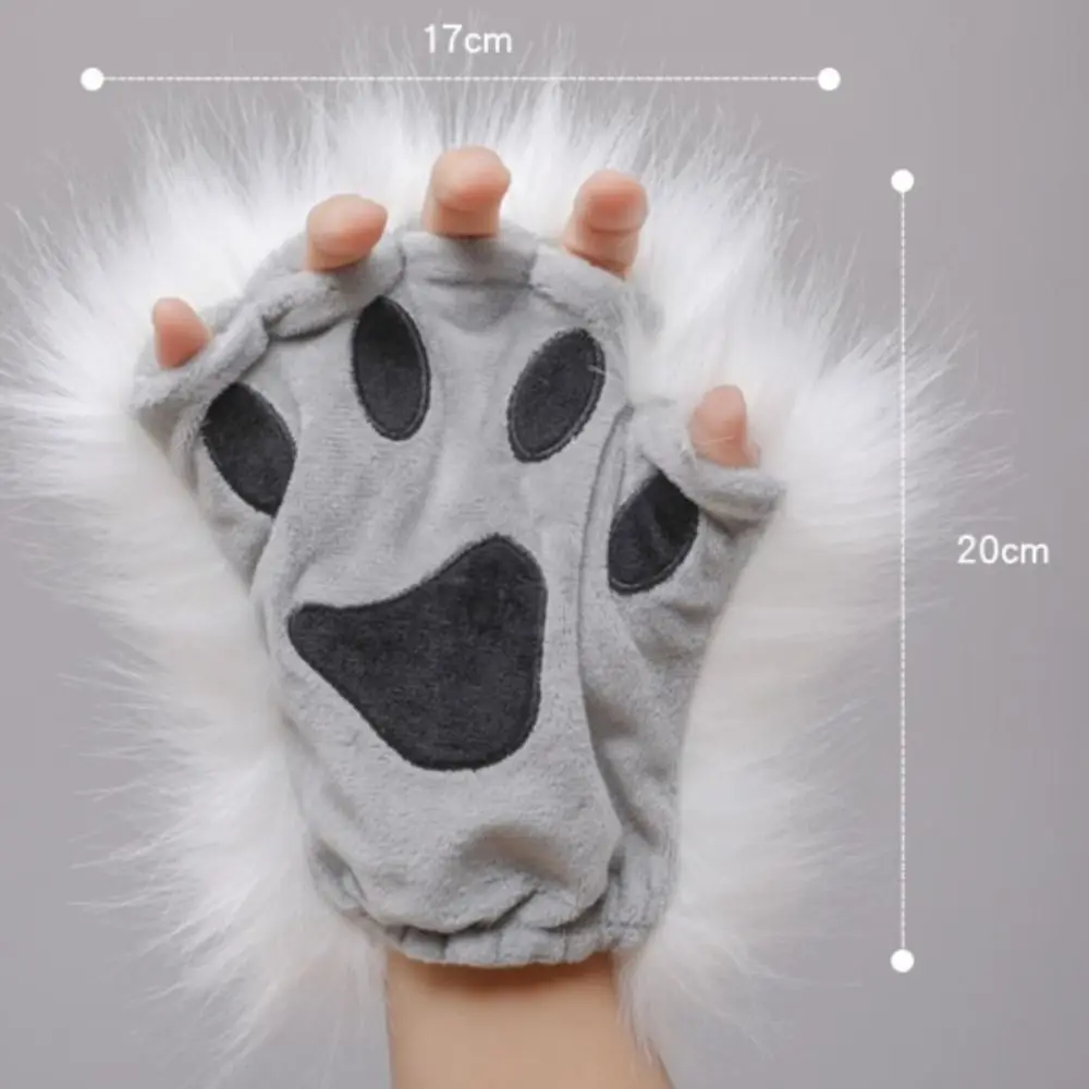 Guantes sin dedos de patas de lobo esponjoso, mitones de garras de zorros de pata de gatito peludo, disfraz de Cosplay gótico de Lolita, accesorio