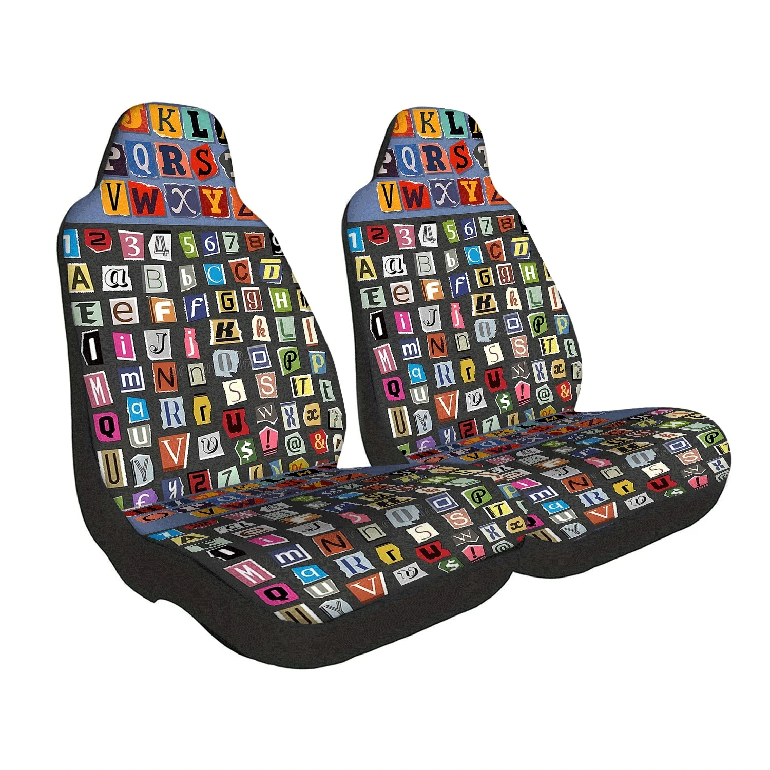 2pcs Car Front Seat Covers With Newspaper Letter Print, Durable Front Seat Protectors For Sedan SUV Truck, Unisex, Vehicle Inter