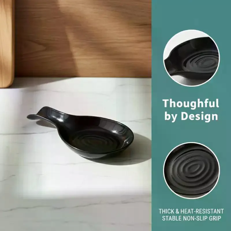 Spoon Rest Large Ceramic Spoon Holder Heat-Resistant Cooking Spoon Rest Coffee Spoon Holder Dishwasher Safe Ceramic Spoon Rest