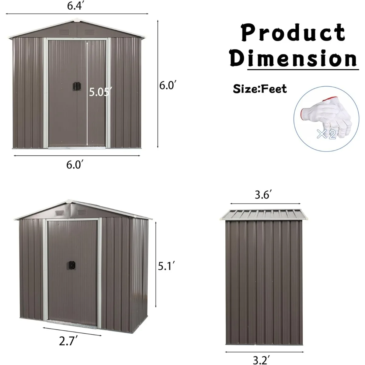 Cobertizo de Metal para exteriores de 6 pies x 4 pies, edificio de almacenamiento seguro y espacioso para herramientas de jardín, equipo duradero