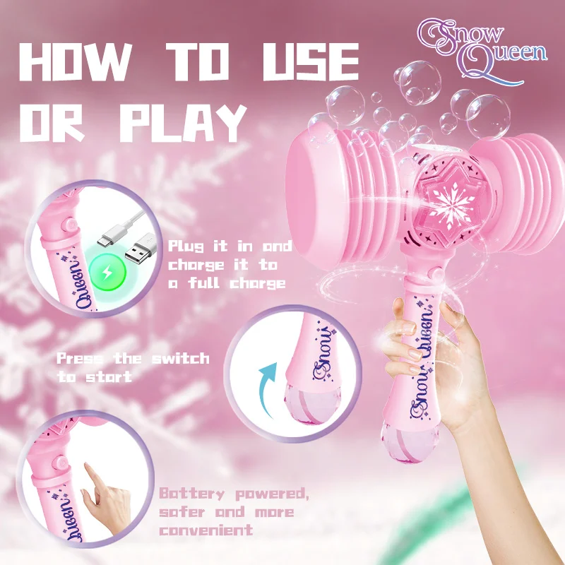 Máquina automática de bolhas de martelo de brinquedo 2 em 1, brinquedos de princesa, presente temático de princesa (sem água de bolhas)