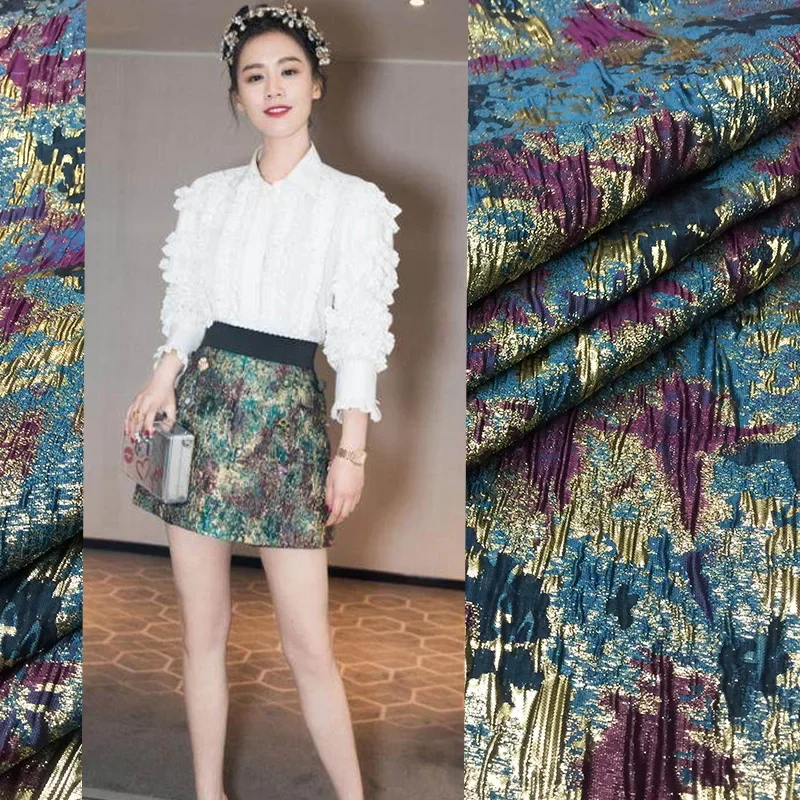 Jacquard Fabric Gold Silk Camouflage Spring Summer Skirt Fashion Custom Stiff Catwalk Clothing Fabrics Cloth by Meter