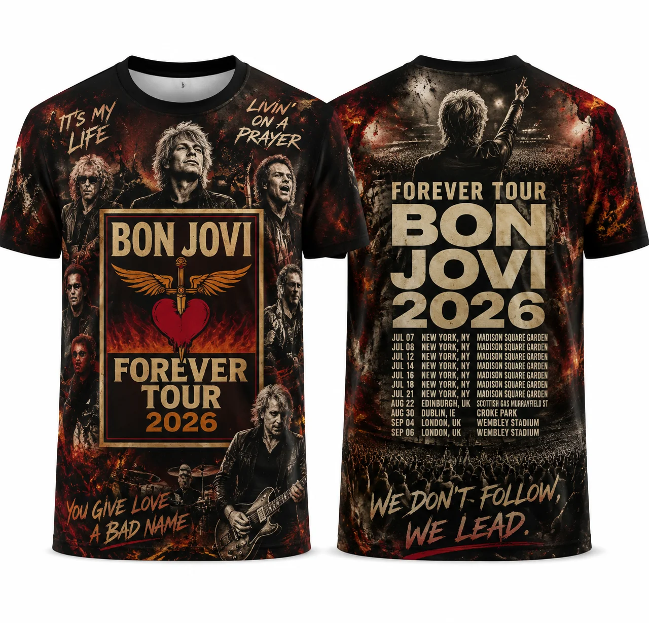 Bon Jovi 2026 Forever Tour T-shirt Streetwear Unisex Y2k Oversized T Shirt Harajuku Men Women Summer Oversized Short Sleeved Top