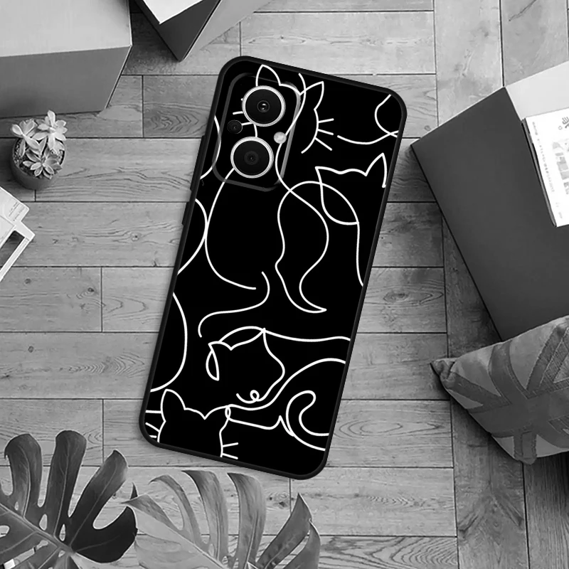 حافظة فنية مضحكة لطيفة على شكل قطة لهاتف OPPO Reno 13F 14F 12F 10 11 12 13 14 Pro 7 8 Lite OPPO Find X6 X5 X8 X9 Pro