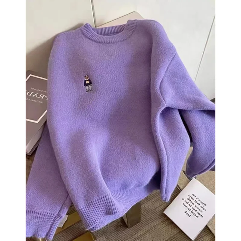 White Pullover Sweater Cozy Winter Female Cashmere Women Top Knitted Vintage Solid Jacket Cartoon Long Sleeve NEW Harajuku