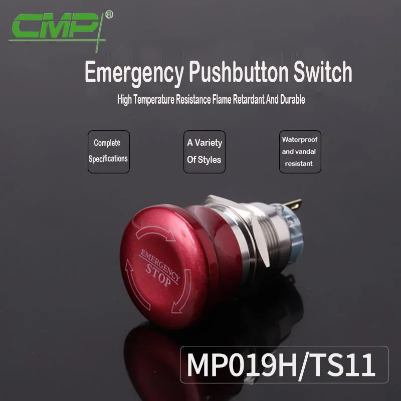 19mm Waterproof Safety Against Rupture Emergency Stop Red Mushroom Button IP67