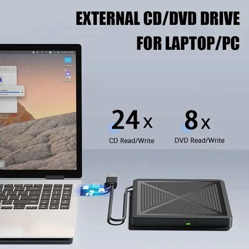 USB 3.0 USB C External CD/DVD RW Drive Read Burner Portable DVD Player Optical Drives For Laptop PC Windows 11 10 Linux MacOS