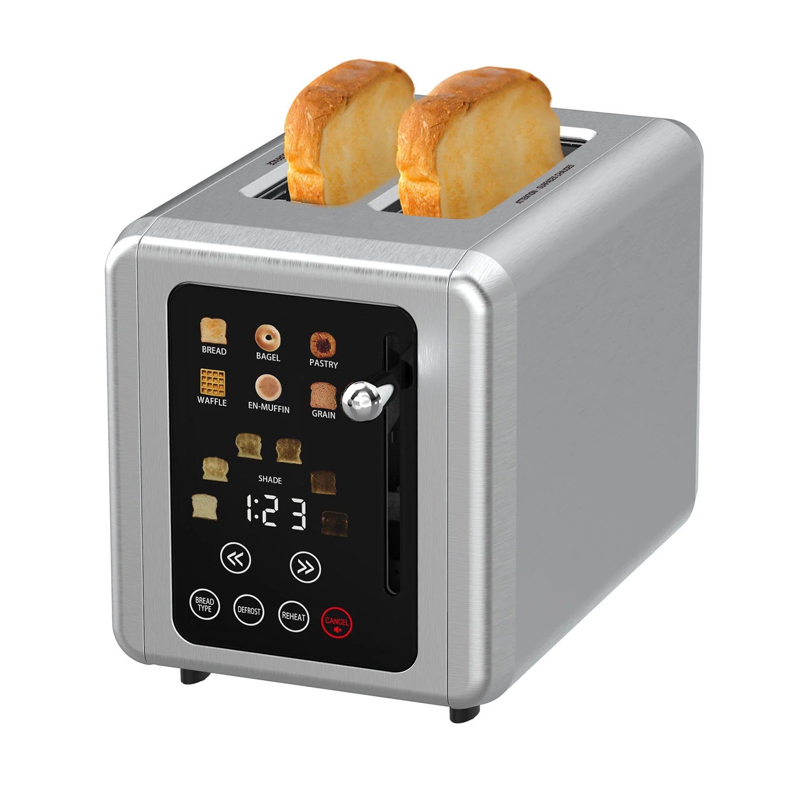 

Domestic stainless steel electric toaster, smart touchscreen, 2-slice capacity, multi-function sandwich breakfast maker