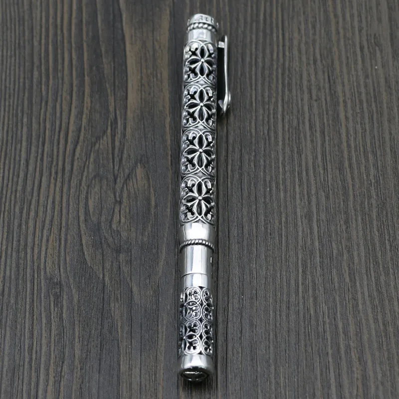 

S925 sterling silver personalized hollow carved signature pen, vintage Thai silver ballpoint pen gift, Teacher's Day fashionable