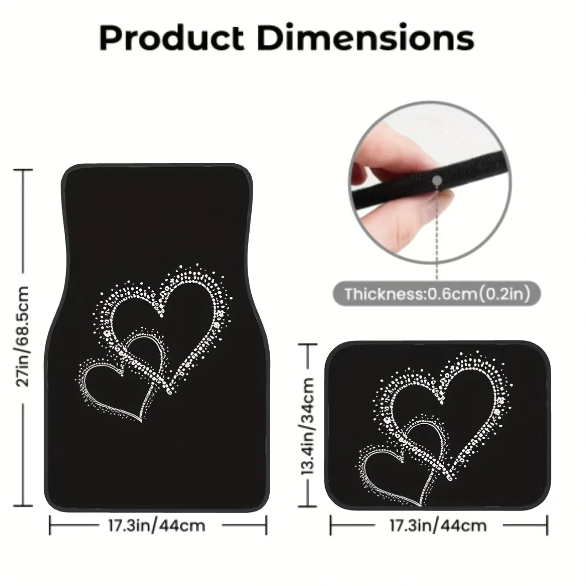 4-Piece Set of Heart-Patterned Car Carpets, Polyester All-Weather Non-Slip Carpets, Suitable for Cars, Suvs, Trucks, Compatible with General Motors, Front and Rear, Easy to Install