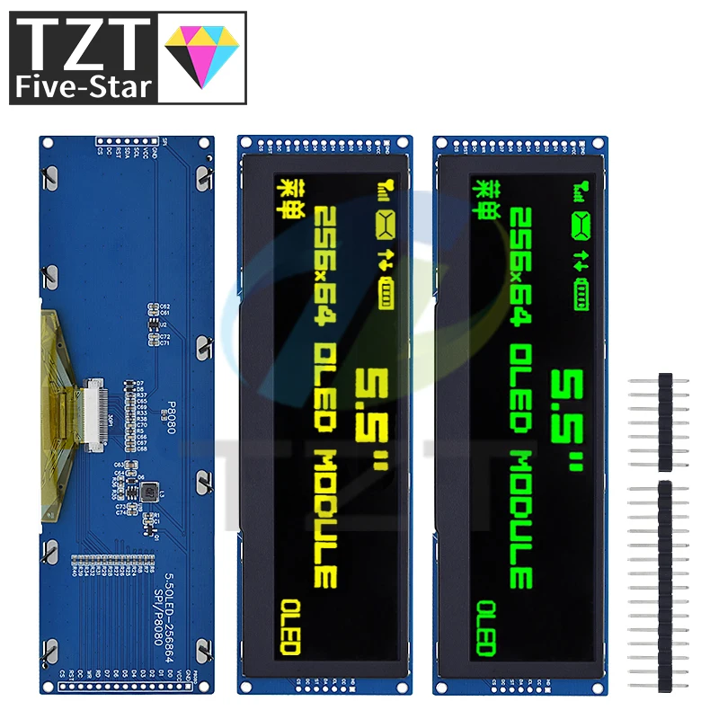 1-3pcs-55-inch-oled-lcd-display-green-yellow-color-256x64-drive-ssd1322-interface-spi-8-bit-parallel-port-for-arduino-uno-r3