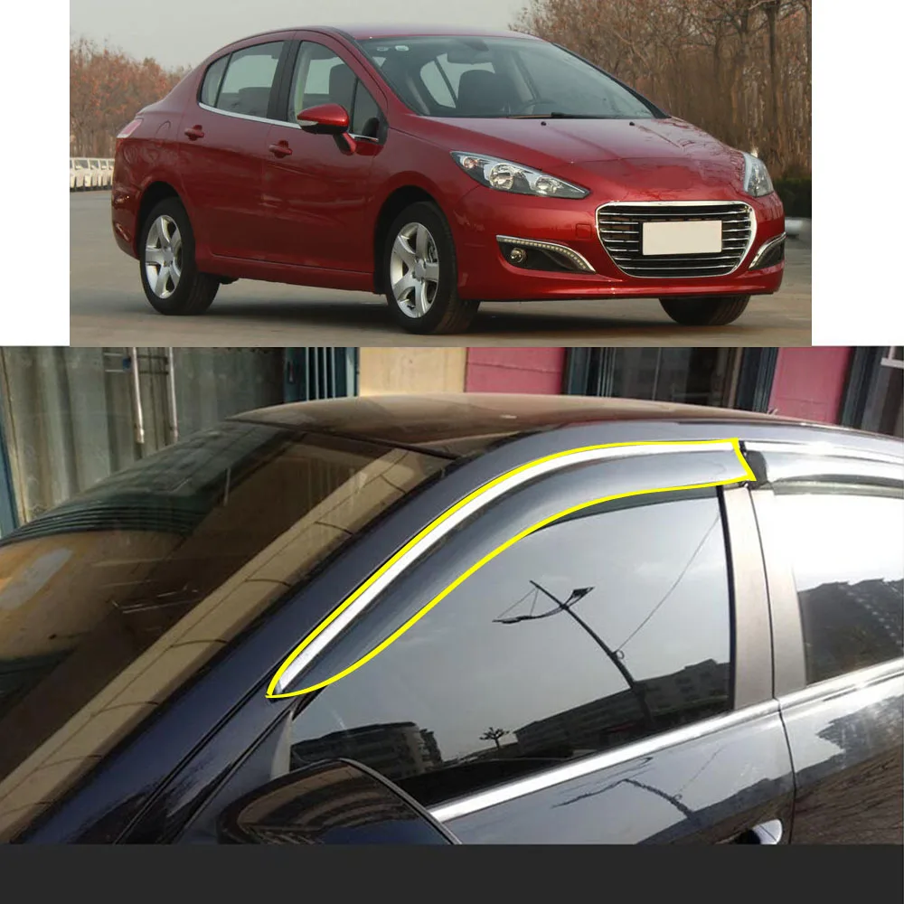 

Car Body Styling Sticker Plastic Window Glass Wind Visor Rain/Sun Guard Vent Parts For Peugeot 308 2011 2012 2013 2014 2015