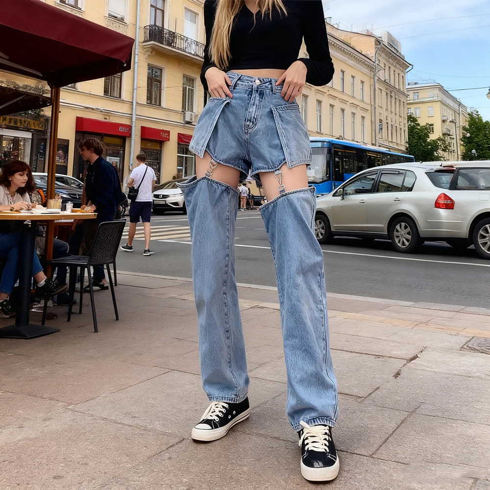 

Женские джинсы-клеш с высокой эластичностью — синий джинсовый полный рост, эластичный крой, пышные брюки с подтяжкой бедер для сексуального, подчеркивающего образа