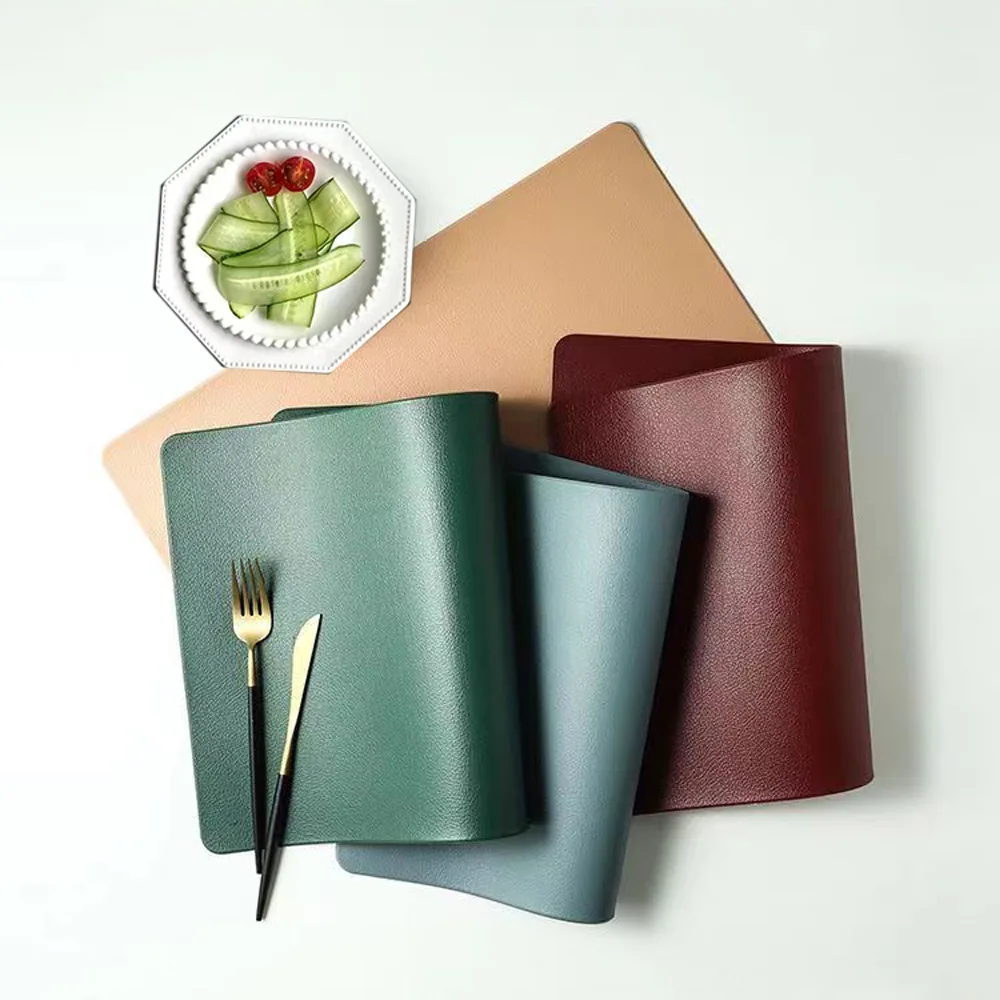

2PCS Placemats 30x45cm PU Place Mats Wipeable Waterproof Heat Resistant Anti-Slip Easy Clean Solid Color Table Mats for Dining
