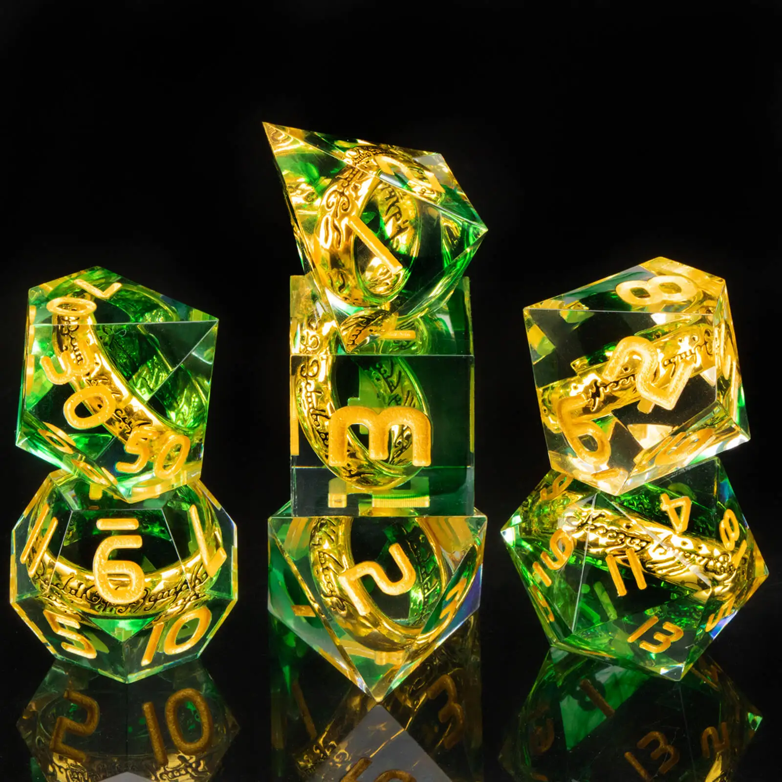 مجموعة نرد حلقة DND نرد راتينج ذو حافة حادة، نرد حلقة ذهبية لنرد سيد الحلقة D&D RPG للزنزانات والتنينات #5