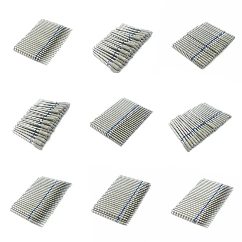 50 pcs/set drill bit set for nails Cutter Dental Diamond Grinding Polish Burs Dental Lab Polisher 2.35mm Shank Nail Tools