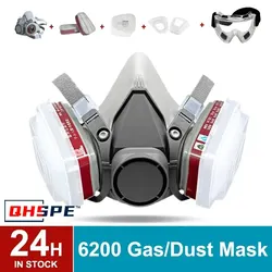 Original 6200 Respirator Reusable Half Face Cover Gas Mask with Cotton Filter Goggles for Painting Spray Polishing Work Safety