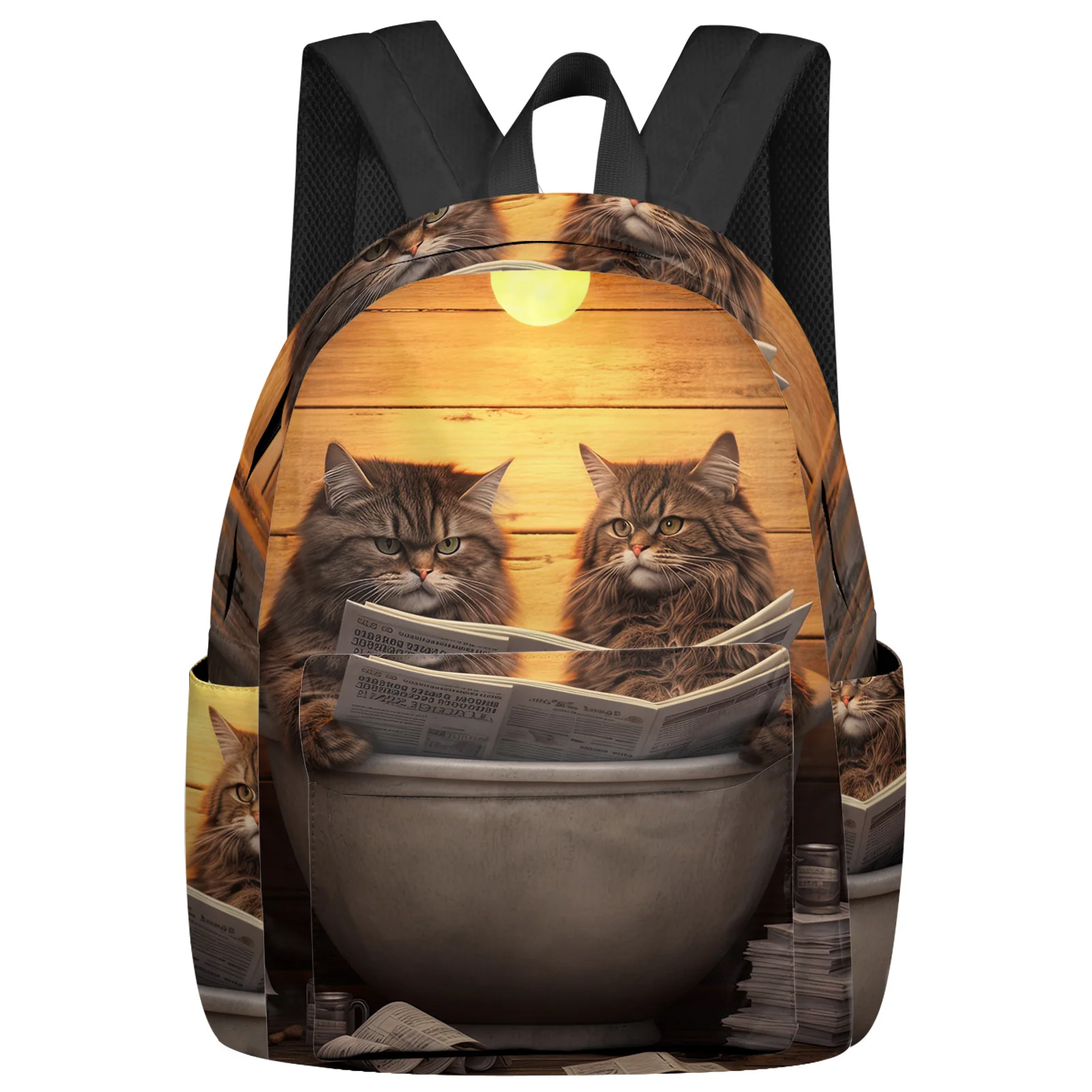 Cat Newspaper Bath Backpack School Bags for Teenagers Girls Students Laptop Bag Women's Casual Travel Backpack