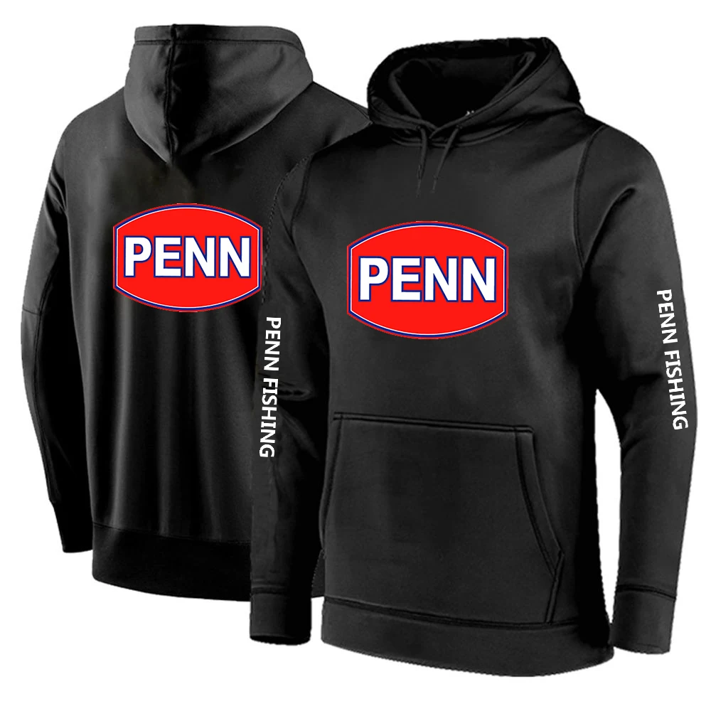 2024 primavera otoño hombres Penn carrete de pesca diseño de logotipo Popular de alta calidad de algodón suelto Color sólido cordón sudaderas con capucha
