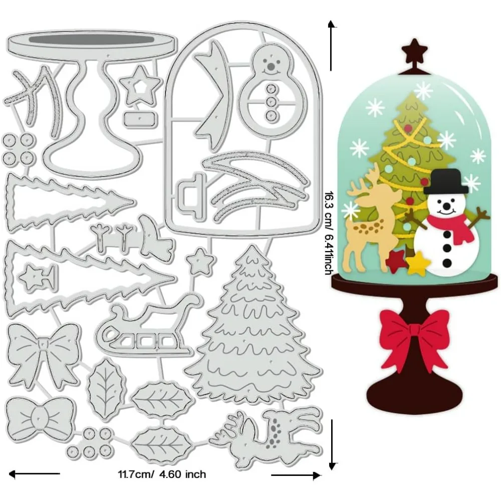 Christmas Glass Dome Theme Cutting Dies Snowman Christmas Tree Carbon Steel Embossing for DIY Photo Album Decorative Embossing