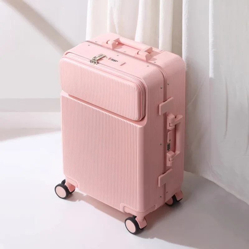 28inch New Front Opening Aluminium Frame Rolling Luggage Universal Wheels Trolley Case Suitcase with Cup holders Travel Products