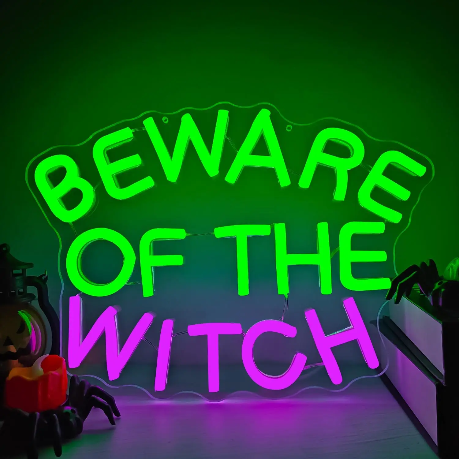 Beware of the Witch Neon Sign USB Dimmable LED Neon Light for Halloween Party Haunted Mansion House Bar Game Room Decor Gift