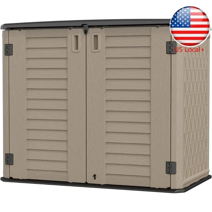 Outdoor Storage Shed - Horizontal Waterproof Cabinet for Garden, Patio, Backyard; Dark Brown Polyethylene; 35 Cu Ft Capacity, T