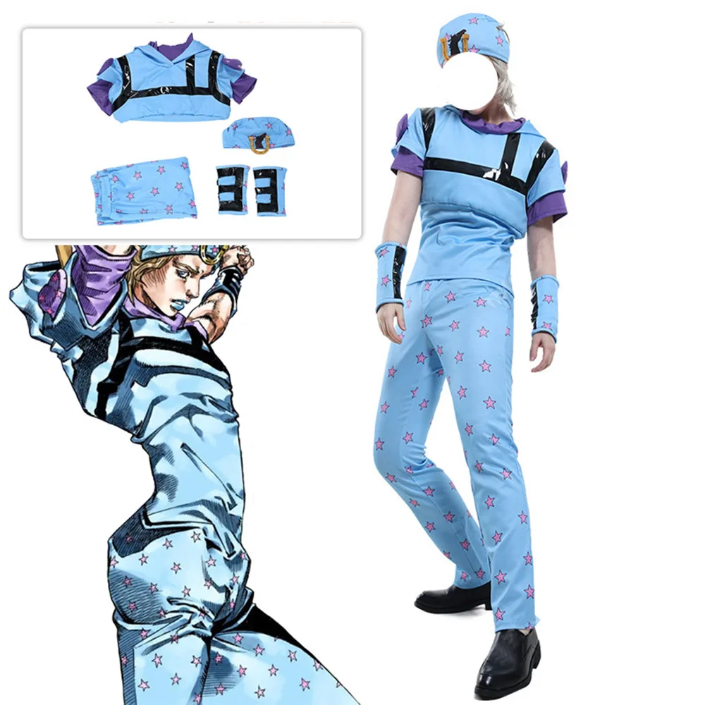 

Anime Johnny Joestar Cosplay Costume Adventure Cosplay Costume Anime STEEL BALL RUN Uniform Hat Halloween Suit Adult Wig