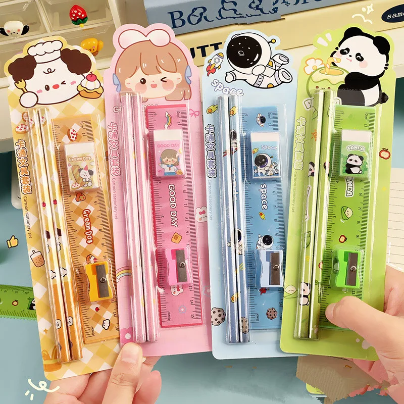 Pencil Ruler Eraser Set Non Toxic Cartoon Stationery Set Learning Gift Box Exquisite Kids Stationery Gift Set For Kindergarten