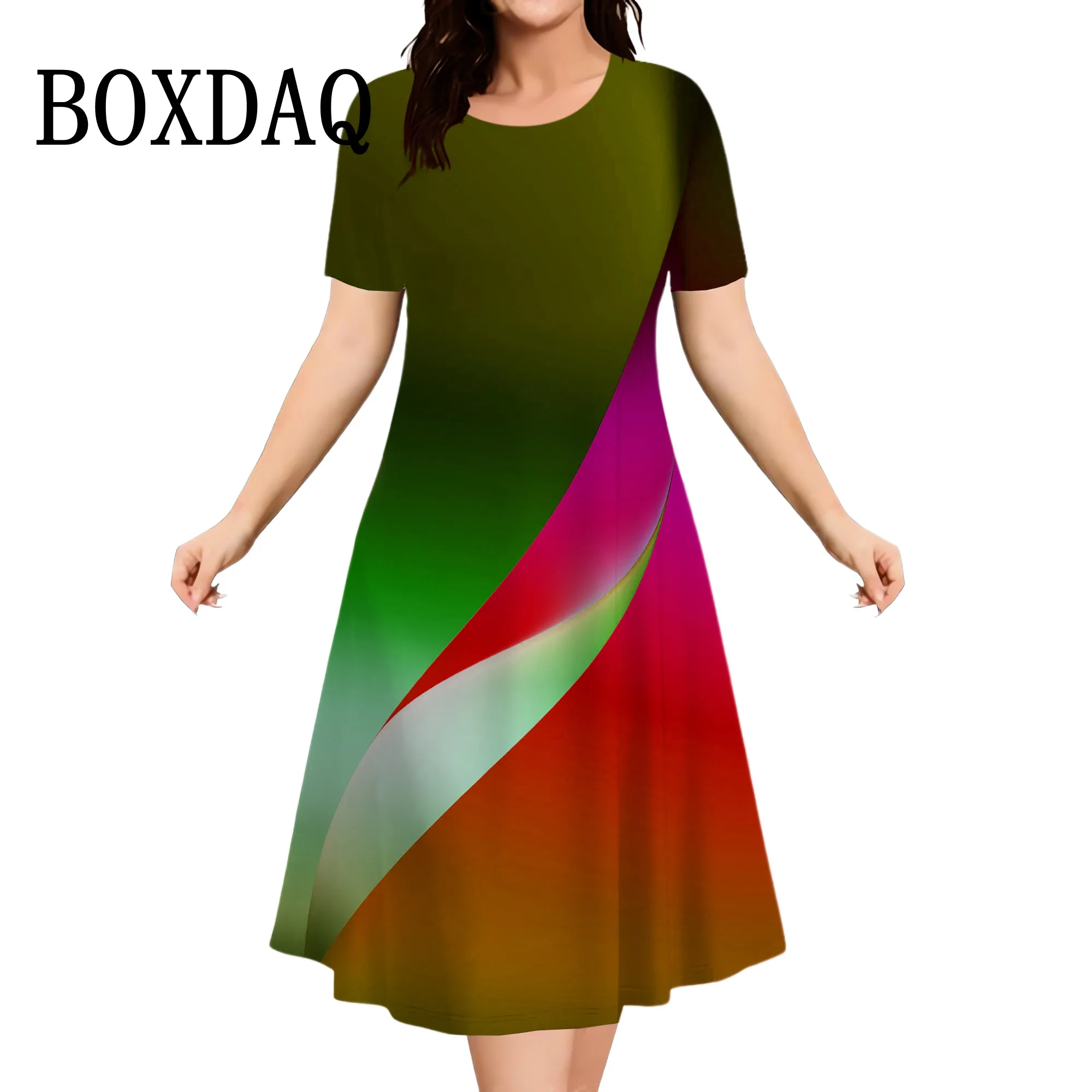 Abito estivo con stampa a righe sfumate Moda elegante abito a maniche corte allentato Abiti da festa da donna Casual Streetwear Taglie forti 9XL