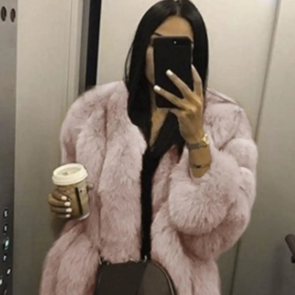 Winter Women Faux Furs Coat Solid Color Long Sleeve Cardigan Jacket Thicken Open Stitch Fluffy Female Outerwear Women's Clothing