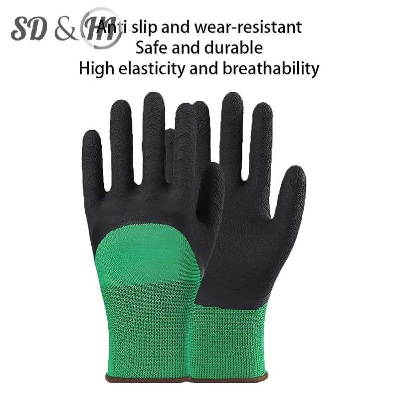 1 Pair Super Grip Working Gloves Rubber Coated Anti-Slip Waterproof Wear-Resistant Garden Gloves For Garden Repairing Builder