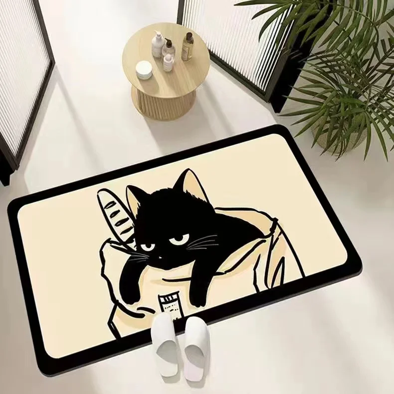 

Cute Cat Super Absorbent Non slip Diatom Mud Bathroom Mat Quick Drying Bath Shower Rug Kitchen Entrance Doormats Home Floor Mat