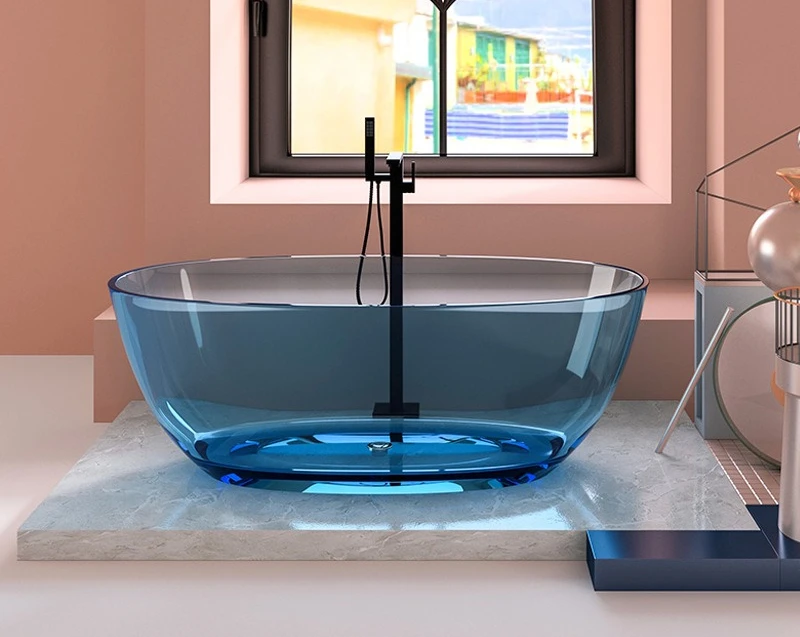 Овальная прозрачная смоляная ванна Небольшая квартира Домашний независимый отель B & B Ванна Кристаллическая текстура