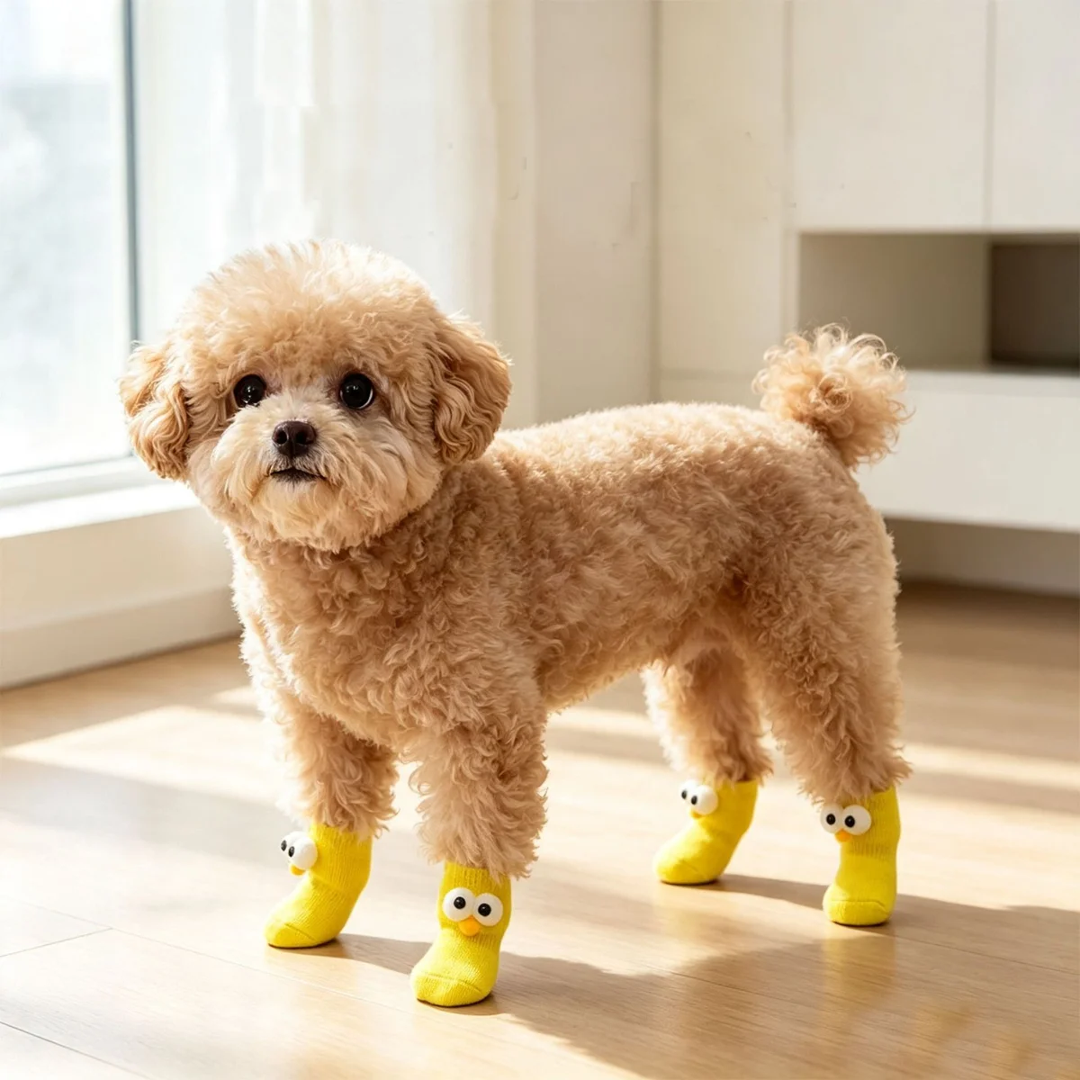 Cute 3D Cartoon Decor Pet Socks Soft Knit Anti‑Slip Dog Paw Protector Booties Warm Indoor Wear Socks For Bichon Teddy Poodle